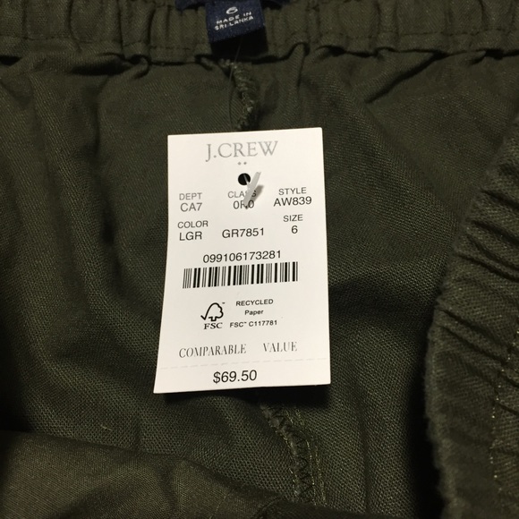 J Crew Linen Cotton Drawstring Pants Women’s 6 Olive Green Cuffed Pockets - Picture 11 of 11